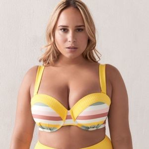 NWT Yellow stripe Bikini Top